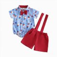 thumbnail image 1 of mgoYE Newborn Infant Baby Boy 4th of July Outfit 0-3 Months USA Short Sleeve Button Shirt Romper Suspender Shorts Set Blue, 1 of 4