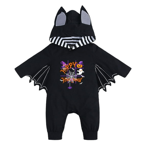 mgoYE Baby Boy Girl Outfit Halloween Clothes Skeleton Print Uniform Bat Clothes Romper with Hat Long|Dark Purple 3-6 Months