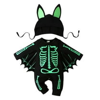 mgoYE Baby Boy Girl Outfit Halloween Clothes Skeleton Print Uniform Bat Clothes Romper with Hat Long|Green 18-24 Months