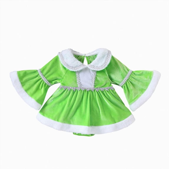 mgoYE Newborn Infant Baby Girl Christmas Clothes 3 6 9 12 18M Romper Dress Trim Velvet Jumpsuit Bodysuit(Green,3-6 Months)