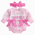 thumbnail image 1 of mgoYE Newborn Infant Baby Girl Christmas Outfit Mamas Bestie Embroidery Long Sleeve Smocked Bubble Romper Ruffle Bodysuit(Pink,6-9 Months), 1 of 4