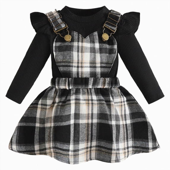 mgoYE Newborn Infant Baby Girl Dress Clothes 9 12 18 24m 3t Winter Outfits Top Romper Overalls Dresses Suspender Skirt Set for Girls(Black,2-3 Years)