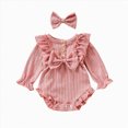 thumbnail image 1 of mgoYE Newborn Infant Baby Girl Fall Winter Clothes Knit Ruffle Long Sleeve Bubble Romper Bodysuit One-Piece Outfit with Headband, 1 of 7
