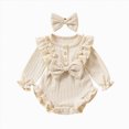 thumbnail image 1 of mgoYE Newborn Infant Baby Girl Fall Winter Clothes Knit Ruffle Long Sleeve Bubble Romper Bodysuit One-Piece Outfit with Headband, 1 of 7