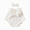 thumbnail image 1 of mgoYE Newborn Infant Baby Girl Fall Winter Clothes Knit Ruffle Long Sleeve Bubble Romper Bodysuit One-Piece Outfit with Headband, 1 of 7