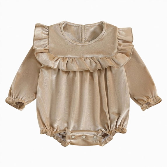 mgoYE Newborn Infant Baby Girl Winter Romper Solid Ruffled Jumpsuit Baby Velvet Shirt Fall Clothes One Piece Outfit(Beige,0-3 Months)