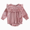 thumbnail image 1 of mgoYE Newborn Infant Baby Girl Winter Romper Solid Ruffled Jumpsuit Baby Velvet Shirt Fall Clothes One Piece Outfit(Pink,3-6 Months), 1 of 6