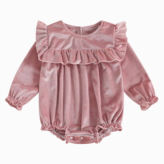 mgoYE Newborn Infant Baby Girl Winter Romper Solid Ruffled Jumpsuit Baby Velvet Shirt Fall Clothes One Piece Outfit(Pink,3-6 Months)