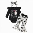 thumbnail image 1 of mgoYE Newborn Infant Girl Clothes Rib Knit Romper Cow Print Pants Headband Baby Clothes for Girls 0 3 6 12 18 Months(Black,3-6 Months), 1 of 8