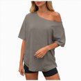 thumbnail image 1 of mgoYE Off the Shoulder Tops for Women, Loose Fit Crew Neck Summer Baggy Tops Workout Tees Plus Size T Shirts T Shirt Women(Khaki,3XL), 1 of 5