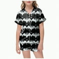 thumbnail image 1 of mgoYE Pajamas for Girls Girls Silk Satin Pajama Set Halloween Pumpkin Print Short Sleeve Button Shirts and Shorts 2 Piece Sleepwear|Black 10-11 Years, 1 of 5