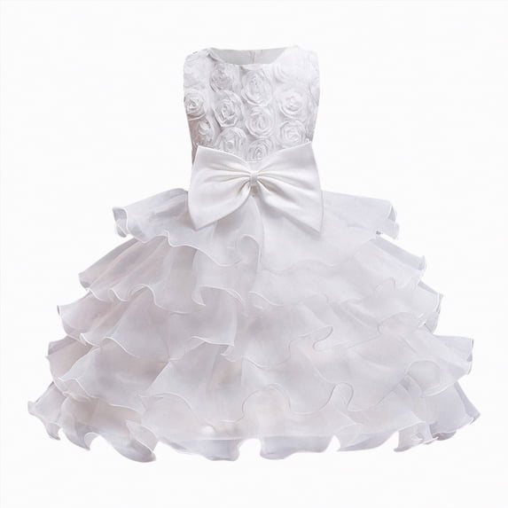 mgoYE Party Dresses for Girls Flower Girl's Dress Princess Puffy Tulle Dresses Bridesmaid Wedding Communion Birthday Party Pageant Maxi Prom Gown for Kids(White,18-24 Months)
