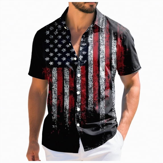 mgoYE Patriotic Button Shirt for Men 4th of July T Button Shirt American Flag Graphic Tees Tops Short Sleeve Fourth of July Outfits 250th Anniversary USA Clothing(Black,M)