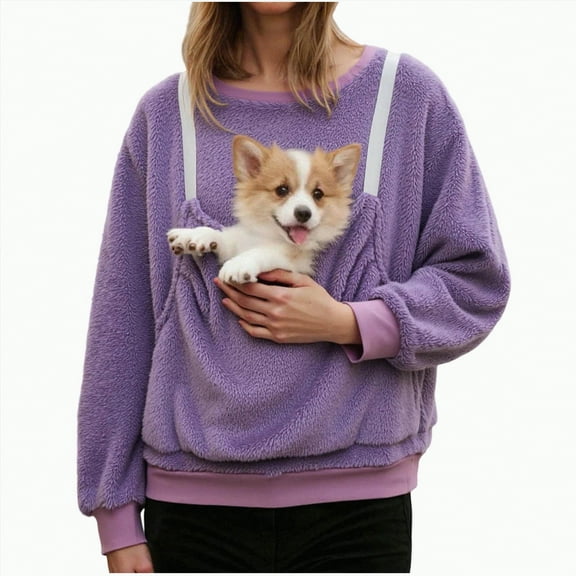 mgoYE Pet Pouch Hoodies for Women，Oversized Sweatshirt With Pocket Front Carry Pouch for Small And Cats,Puppy Kitten Dogs Holder(Purple,2XL)