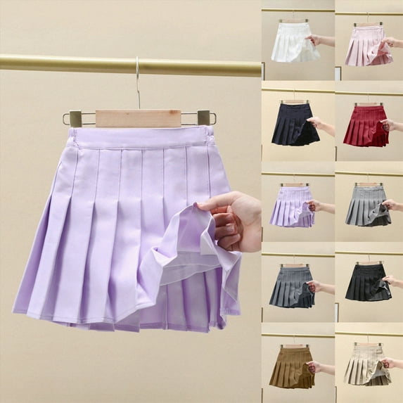 mgoYE Pleated Skirt Toddler Baby Girls Baby Girls Uniform Skirt Built in Shorts Tennis Casual Skorts for Little Kid|Coffee 6-7 Years