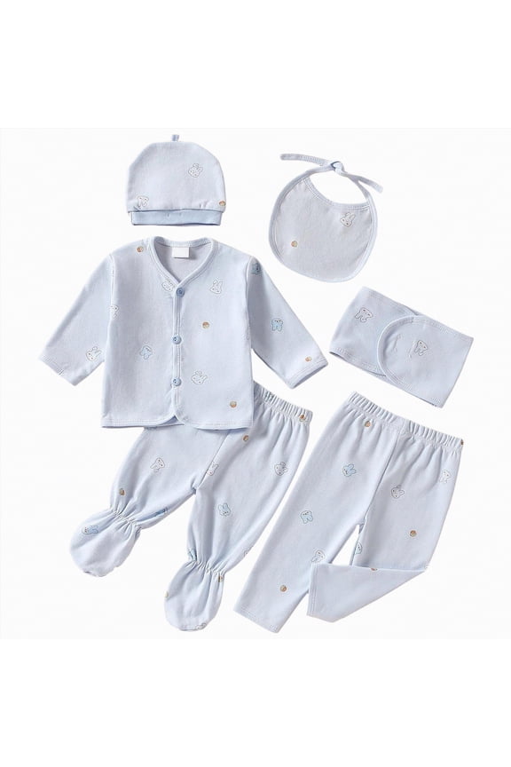 Preemie Clothes 6PCS Newborn 0-3M Boys Girls Baby Cotton Clothes Bib Top Hat Pants Bellyband Suit Outfit Sets OneSize