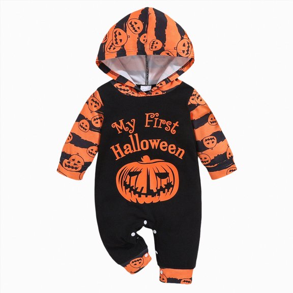 mgoYE Pumpkin Patch Outfit Boy My First Halloween Baby Boy Outfit Long Sleeve Pumpkin Romper Pants Set with Beanie Hat Newborn Boy Fall Clothes(Black,6-9 Months)