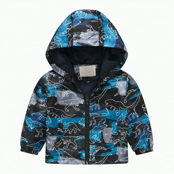 mgoYE Rain Jacket Boys Cartoon Print Hood for Kids Lightweight Waterproof Windbreaker Fall Casual Cute Windproof Rain Coats(Sky Blue,1-2 Years)