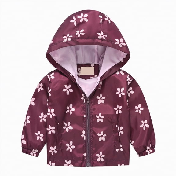mgoYE Rain Jacket Boys Toddler Boys Cartoon Raincoat Waterproof,Lightweight Kids Rain Long Sleeve Jacket Windbreaker Outwear Coat(Wine,1-2 Years)