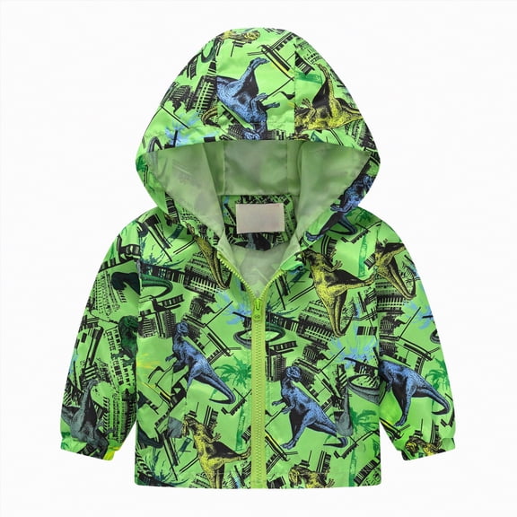 mgoYE Rain Jacket Girls Toddler Boys Cartoon Raincoat Waterproof,Lightweight Kids Rain Long Sleeve Jacket Windbreaker Outwear Coat(Green,7-8 Years)