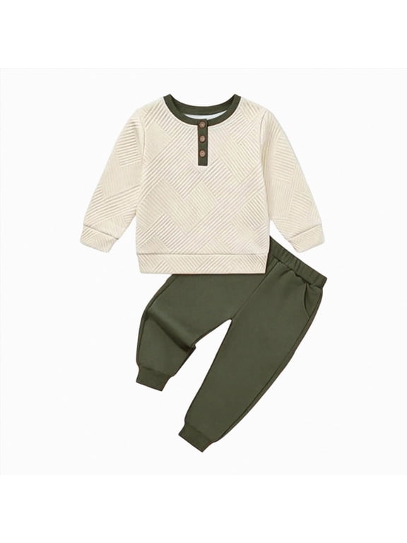 Ribbed Toddler Boy Clothes Set Fall Winter Long Sleeve Sweatshirt and Pants Outfits 18 24M 3T 4T 5T 6T(Green,4-5 Years)