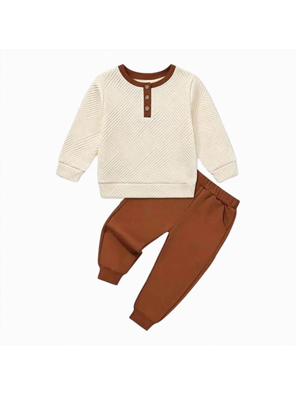 Ribbed Toddler Boy Clothes Set Fall Winter Long Sleeve Sweatshirt and Pants Outfits 18 24M 3T 4T 5T 6T(Orange,2-3 Years)