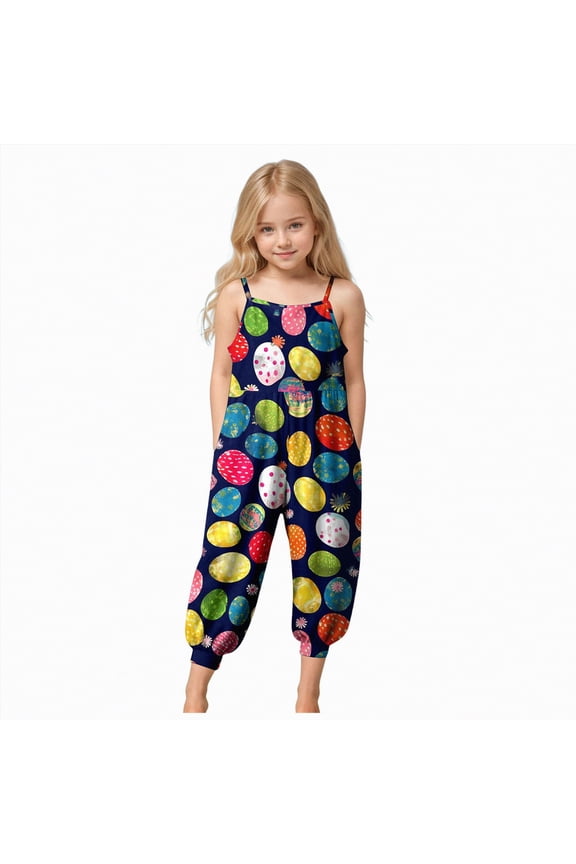 Rompers for Girls Toddler Girls Easter Rabbit Carrot Prints Jumpsuit Suspender Trousers for Babys Outwear My First Easter Clothes(Black,5-6 Years)