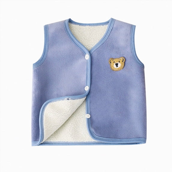 mgoYE Sherpa Fleece Vest for Toddler Baby Boys Girls | Button Down Sleeveless Cotton Vest for Unisex Baby Lightweight Embroidery Outerwear Jacket(Blue,3-4 Years)