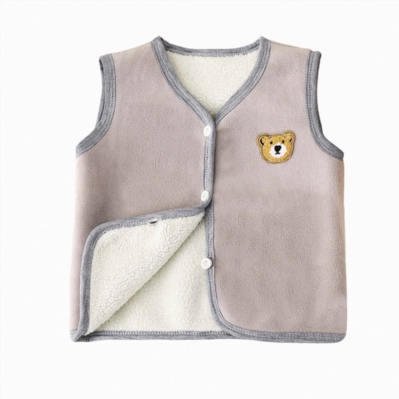mgoYE Sherpa Fleece Vest for Toddler Baby Boys Girls | Button Down Sleeveless Cotton Vest for Unisex Baby Lightweight Embroidery Outerwear Jacket(Grey,18-24 Months)