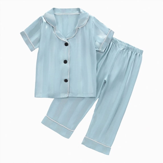 mgoYE Silk Satin Pajamas Set 4-5 Years Girls 2 Piece Pj Sets Short Sleeve Sleepwear Soft Button Loungewear for Kids Green