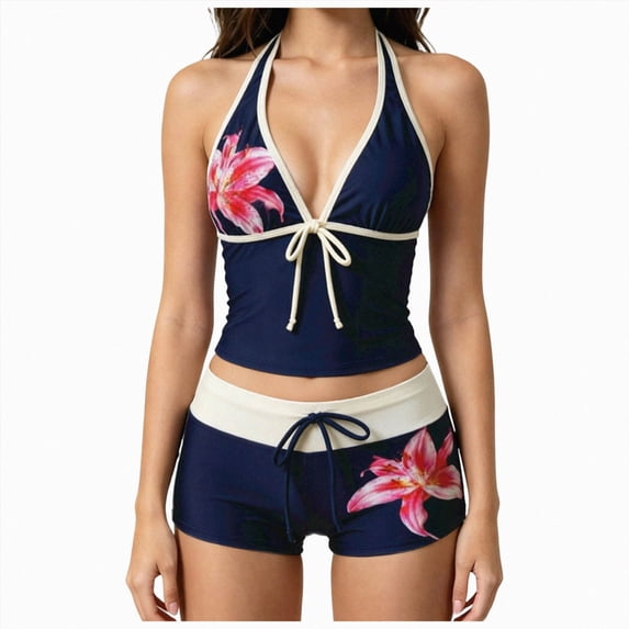 mgoYE Summer 2 Pieces Floral Bikini Sets Women Y2k Vintage Beach Swimsuit Vacation Going Out Outfits Womens Swimsuit Size M