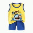 thumbnail image 1 of mgoYE Summer Outfit 2Pcs Cartoon Print Children's Gift 2PCS Set Letter Print Sleeveless Short Sleeve Shirt Tops and Shorts Set Baby Boy Summer Clothes|Yellow 3-4 Years, 1 of 4