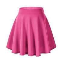 mgoYE Summer Skirts for Women Women's Ruched High Waist Knee Length A-Line Stretchy Flared Casual Skirt Polyester|Hot Pink S