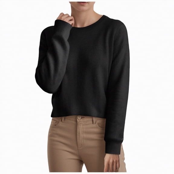 mgoYE Sweaters for Women Long Sleeve Lightweight Crewneck Soft Basic Knit Loose Fit Pullover Top Fall Trendy Outfits(Black,XL)