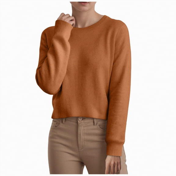 mgoYE Sweaters for Women Long Sleeve Lightweight Crewneck Soft Basic Knit Loose Fit Pullover Top Fall Trendy Outfits(Brown,M)