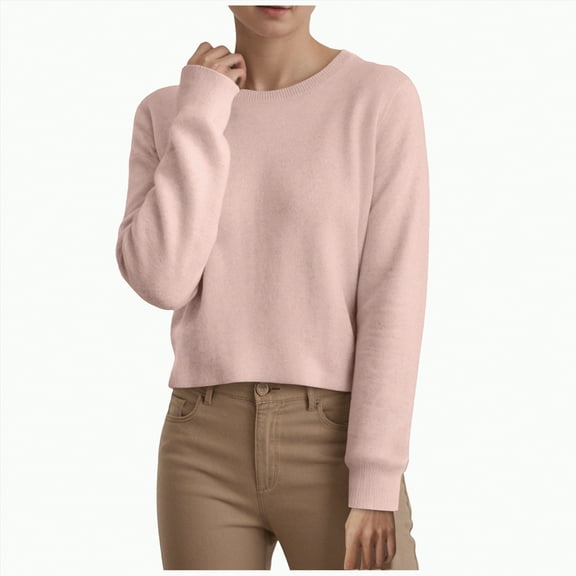 mgoYE Sweaters for Women Long Sleeve Lightweight Crewneck Soft Basic Knit Loose Fit Pullover Top Fall Trendy Outfits(Light Pink,M)