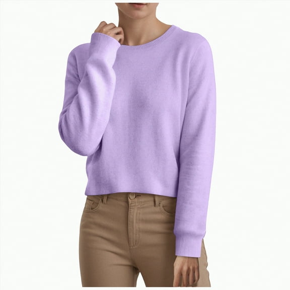 mgoYE Sweaters for Women Long Sleeve Lightweight Crewneck Soft Basic Knit Loose Fit Pullover Top Fall Trendy Outfits(Light Purple,M)