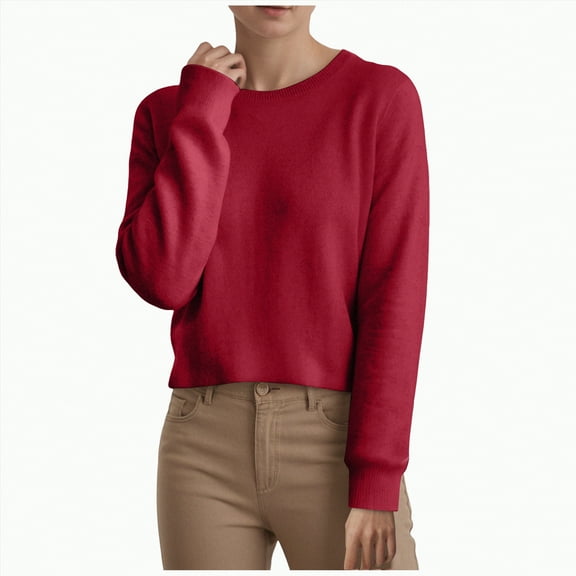 mgoYE Sweaters for Women Long Sleeve Lightweight Crewneck Soft Basic Knit Loose Fit Pullover Top Fall Trendy Outfits(Wine,M)