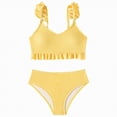 thumbnail image 1 of mgoYE Swim Suits for Girls Girls 2 Piece Swimsuit V Neck Ruched Ruffle Trim Bikini Sets Adjustable Straps Bathing Suit for Girls 5-14t(Yellow,11-12 Years), 1 of 6