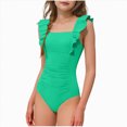 thumbnail image 1 of mgoYE Swim Suits Teens Girls Girls Swimsuit Ruffle Adjustable Straps One Piece Bathing Suit Solid Color Ruched Girls' Swimwear(Mint Green,2-3 Years), 1 of 7
