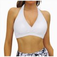 thumbnail image 1 of mgoYE Swim Tops Women Women Halter Bikini Top Only Padded Swimsuits Tops Vintage Bathing Suit Top No Bottom(White,M), 1 of 9