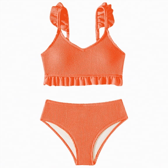 mgoYE Swimsuit for Girls 12-14 Girls Swimsuits V Neck Bikini Set High Waist Girl Two Piece Bathing Suit(Orange,7-8 Years)