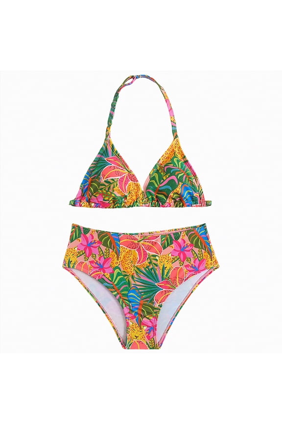 Swimsuit for Girls 8-10 Girl's 2 Piece Swimsuits Floral High Waisted Bikini Bathing Suit(Orange,8-9 Years)