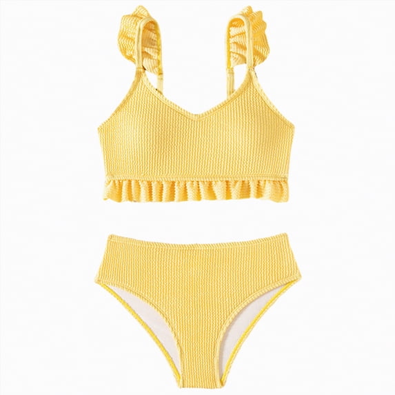 mgoYE Swimsuit for Girls Teen Girls Swimsuits V Neck Bikini Set High Waist Girl Two Piece Bathing Suit(Yellow,5-6 Years)