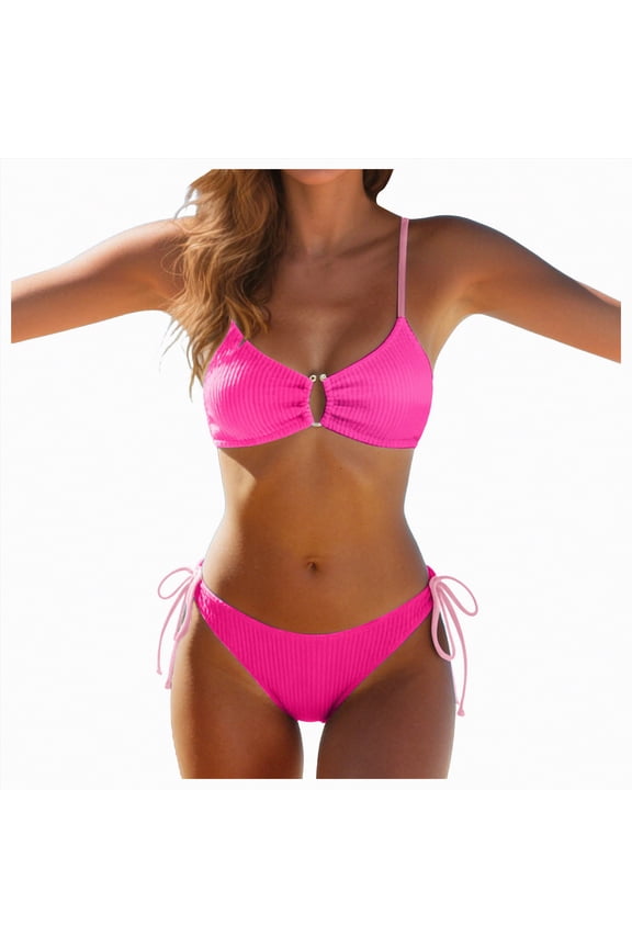 Swimwear for Women Tummy Control Women's High Waisted Bikini Sets Tummy Control Swim Skirt Color Block String Swimsuit Bathing Suits(Hot Pink,M)