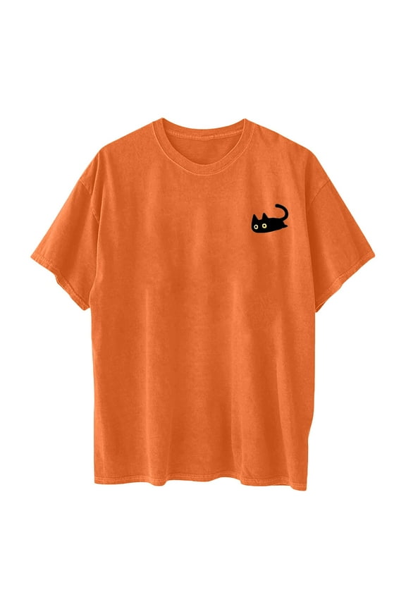 T Shirt Men Men's Boxy Cropped Raw Cut Tee Short Sleeve Round Neck T Shirts Casual Basic Tops(Orange,2XL)