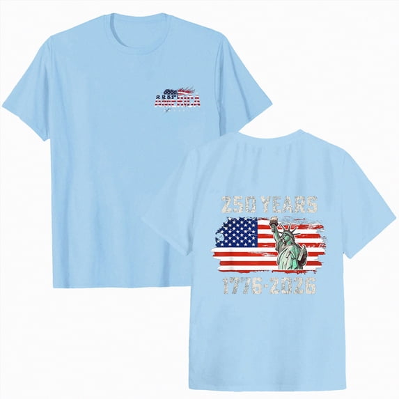 mgoYE T-Shirt for Women 250th Anniversary USA Shirt Front Back Print Women T-Shirts Graphic Tees Womens 250 Years of Freedom 1776 2026 American Flag 4 July Vintage O-Neck T-Shirt