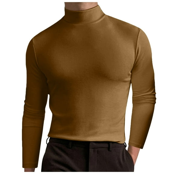 mgoYE Tee Shirts Mens Men's Regular-Fit Crewneck T-Shirts, Long-Sleeve(Khaki,XL)