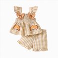 thumbnail image 1 of mgoYE Thanksgiving Toddler Girl Outfit Ruffle Shirt Tops Dress Shorts Set Plaid Tank Top Shorts Set,Cute Baby Girl Clothes, 1 of 6