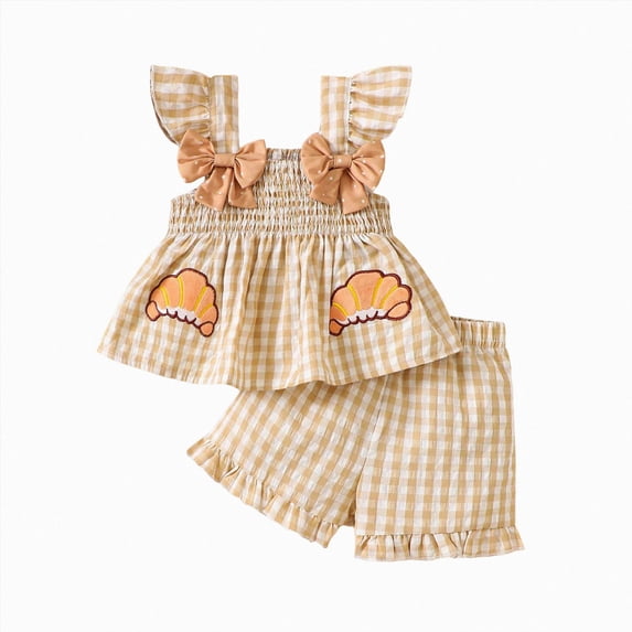 mgoYE Thanksgiving Toddler Girl Outfit Ruffle Shirt Tops Dress Shorts Set Plaid Tank Top Shorts Set,Cute Baby Girl Clothes